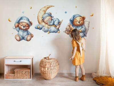 Muurstickers 60x103 Teddyberen in de ruimte aquarel pastel lucht