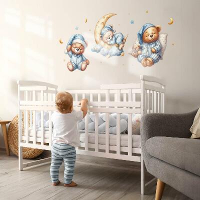 Muurstickers 60x103 Teddyberen in de ruimte aquarel pastel lucht