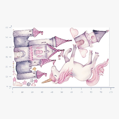 Muurstickers 60x98 Pastel aquarel met een eenhoorn en een kasteel