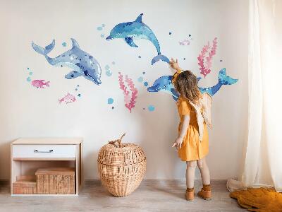 Muurstickers 60x93 Blauwe dolfijnen in een pastelkleurig onderwaterlandschap