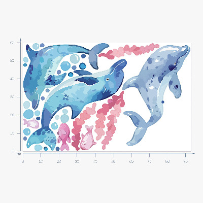 Muurstickers 60x93 Blauwe dolfijnen in een pastelkleurig onderwaterlandschap