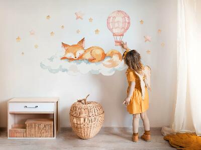 Muurstickers 60x94 Pastelvos in een wolk met sterren en een ballon