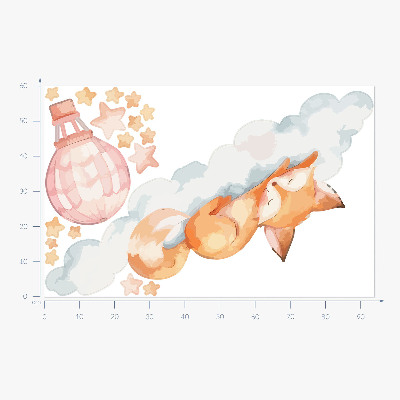 Muurstickers 60x94 Pastelvos in een wolk met sterren en een ballon