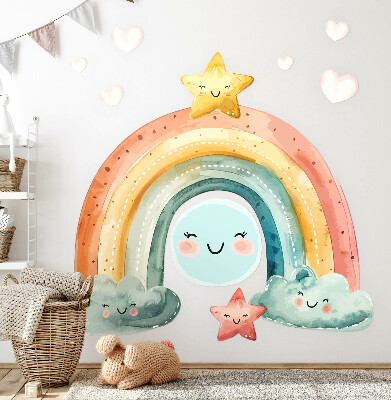 Muurstickers 60x66 Pastelkleurige regenboog met sterren in de natuur