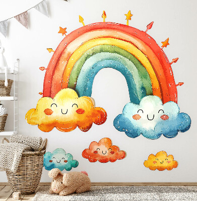 Muurstickers 60x72 Kleurrijke wolken en regenboog aquarellucht