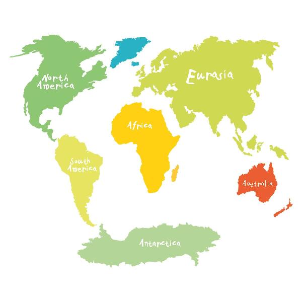 Muurstickers 60x87 Pastelkleurige kaart van continenten, grafische illustratie