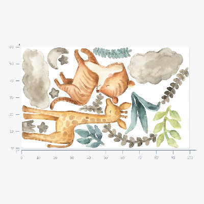 Muurstickers 60x99 Planten en safari in pasteltinten