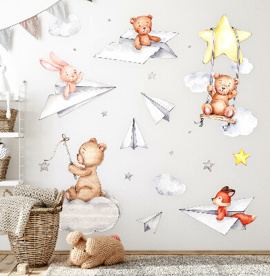 Muurstickers 60x85 Aquarel schattige dieren in pasteltinten