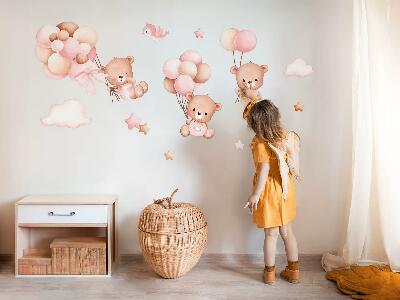 Muurstickers 60x92 Schattige teddyberen met ballonnen in pastelwaterverf