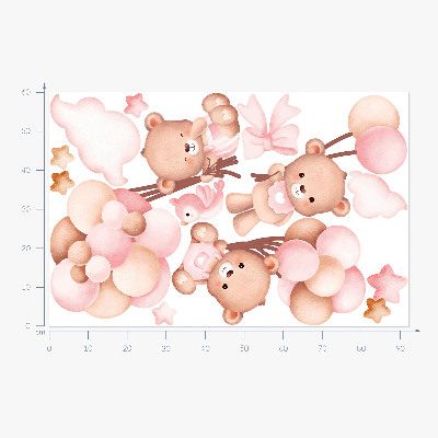 Muurstickers 60x92 Schattige teddyberen met ballonnen in pastelwaterverf