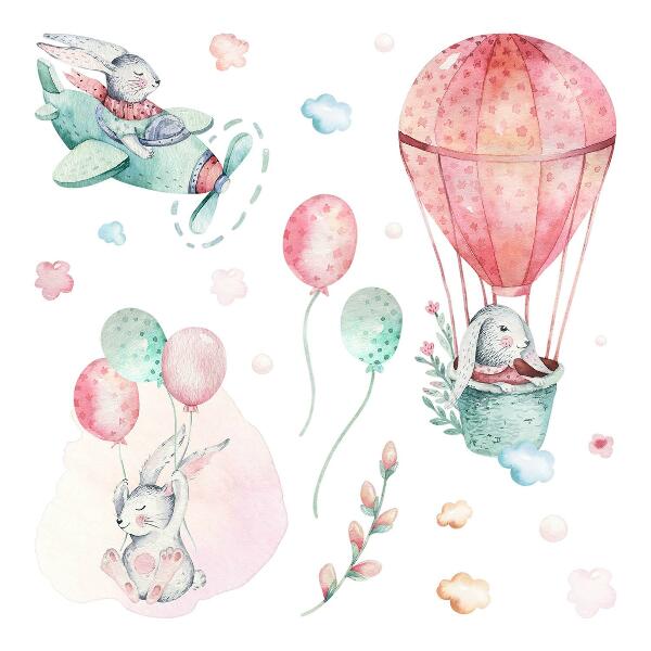 Muurstickers 60x71 Konijntjes in pastel boho-hemel