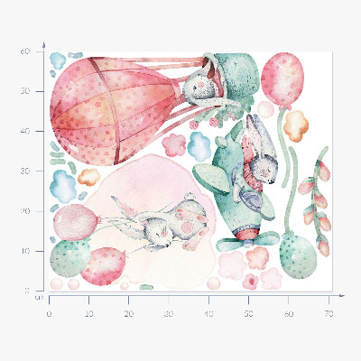 Muurstickers 60x71 Konijntjes in pastel boho-hemel