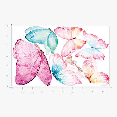Muurstickers 60x96 Sleutel met pastelkleurige vlinders in aquarelstijl