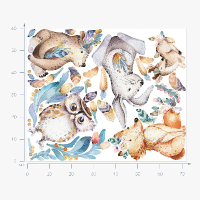 Muurstickers 60x72 Bosdieren in pastelkleuren in boho-stijl