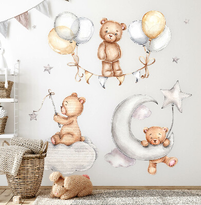 Muurstickers 60x88 Pastelkleurige teddyberen en ballonnen in aquarelstijl