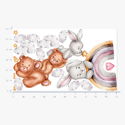 Muurstickers 60x101 Pastelkleurige teddyberen en konijntjes in waterverf