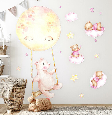 Muurstickers 60x85 Teddyberen in de lucht in pastel aquarel