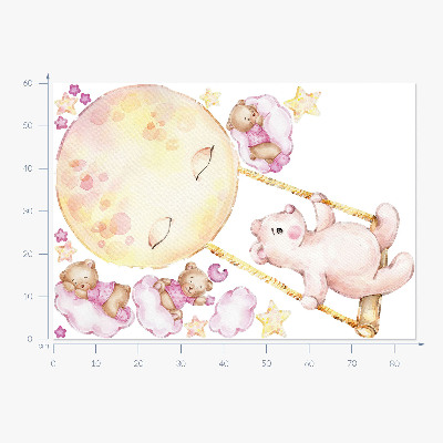 Muurstickers 60x85 Teddyberen in de lucht in pastel aquarel