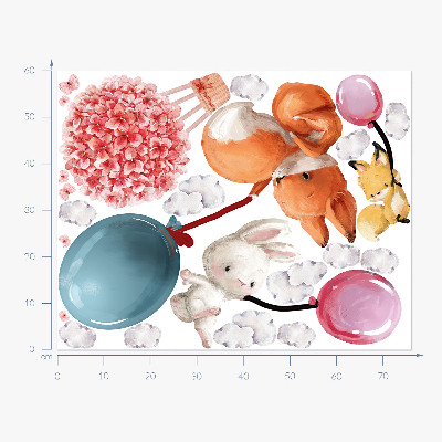Muurstickers 60x76 Schattige ballondieren in een pastelkleurige lucht