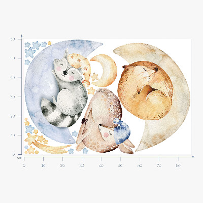 Muurstickers 60x86 Pastelkleurige bosdieren in ruimtewaterkleuren