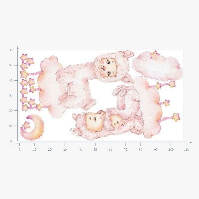 Muurstickers 60x108 Pastelschaapjes op wolken en sterren