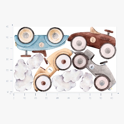 Muurstickers 60x94 Pastelkleurige auto's en subtiele aquarelwolken