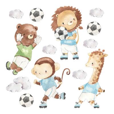 Muurstickers 60x87 Sportieve dieren in aquarelstijl met een bal