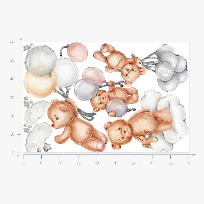 Muurstickers 60x90 Schattige teddyberen met ballonnen in de wolken pastel