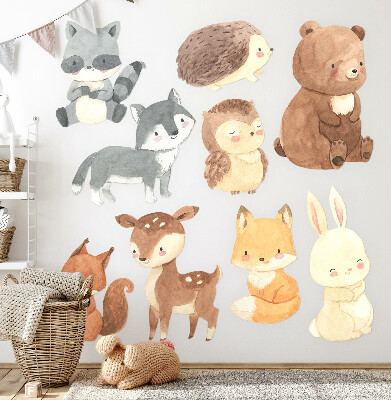 Muurstickers 60x104 Pastelkleurige boswezens in aquarelstijl