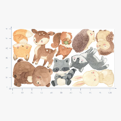 Muurstickers 60x104 Pastelkleurige boswezens in aquarelstijl