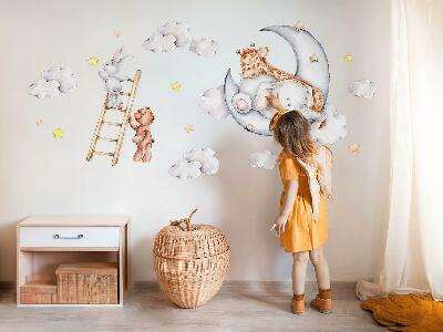 Muurstickers 60x82 Pastelkleurige dieren in de wolken en sterren