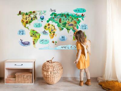 Muurstickers 60x94 Kleurrijke wereldkaart met continenten en natuur