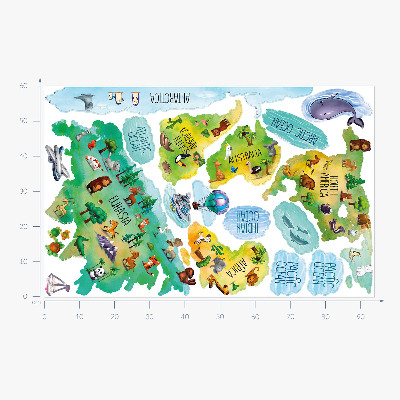 Muurstickers 60x94 Kleurrijke wereldkaart met continenten en natuur