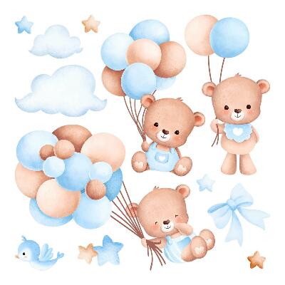 Muurstickers 60x104 Schattige teddyberen met ballonnen in pasteltinten