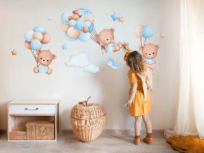 Muurstickers 60x104 Schattige teddyberen met ballonnen in pasteltinten
