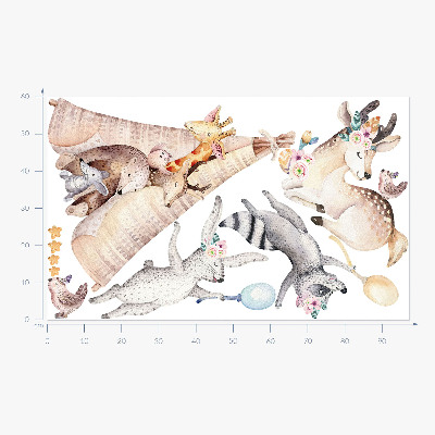 Muurstickers 60x97 Pastelkleurige bosdieren in aquarelstijl