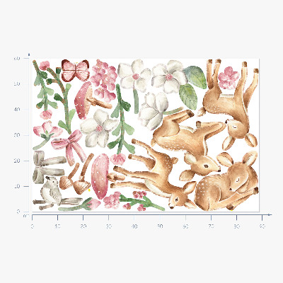 Muurstickers 60x89 Bosdieren in pastelwaterverf met herten