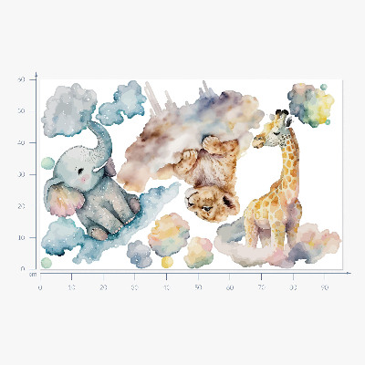 Muurstickers 60x96 Safari met geschilderde wilde dieren in de wolken