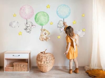 Muurstickers 60x84 Kleine dieren met ballonnen in pastelkleuren
