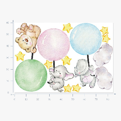 Muurstickers 60x84 Kleine dieren met ballonnen in pastelkleuren