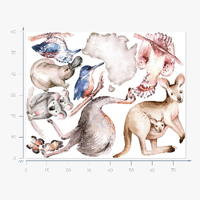 Muurstickers 60x76 Australische fauna in delicate pasteltinten