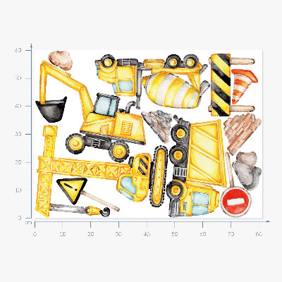 Muurstickers 60x81 Bouw - machines en voertuigen in aquarel