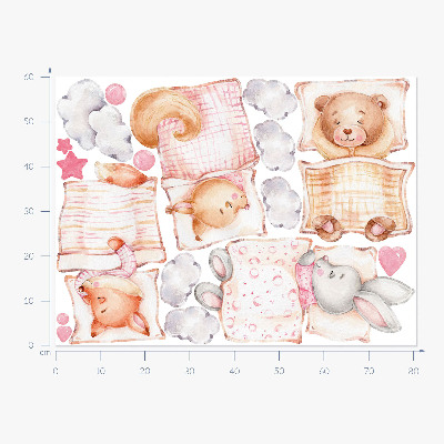 Muurstickers 60x81 Schattige dieren in pastel aquarelstijl
