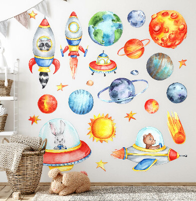 Muurstickers 60x105 Kleurrijke dieren in een aquarelruimte