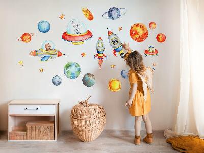 Muurstickers 60x105 Kleurrijke dieren in een aquarelruimte