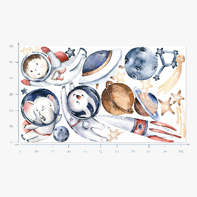 Muurstickers 60x103 Kleine kosmonauten in pastelkleurige ruimte