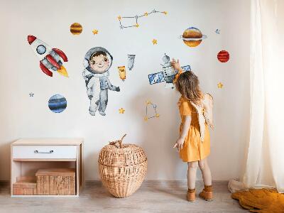 Muurstickers 60x80 De ruimtereis van een kleine astronaut in waterverf