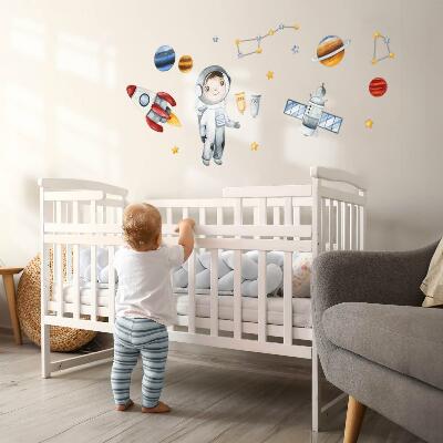 Muurstickers 60x80 De ruimtereis van een kleine astronaut in waterverf