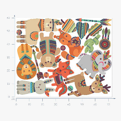 Muurstickers 60x72 Boho dieren pastel illustraties