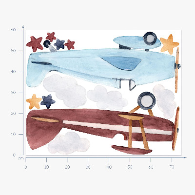 Muurstickers 60x74 Twee vliegtuigen in pastelkleurige aquarelwolken